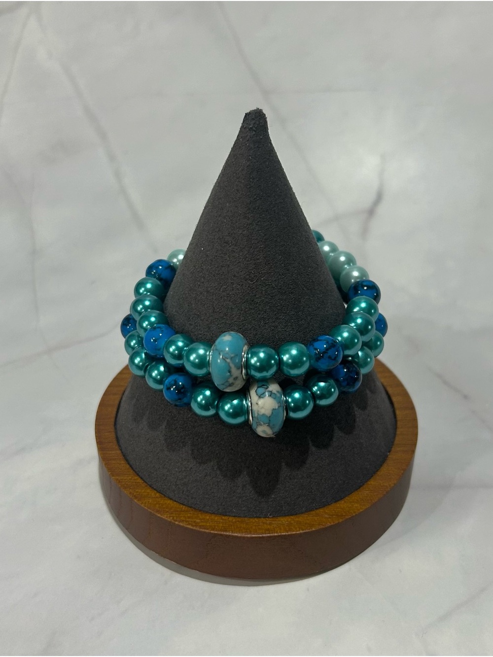 Turquoise Blue Beaded Stretch Bracelet Set - Brand